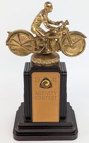Original 1941 AMA Motorcycle Trophy w/ Rare 6-1/2in Metal Topper