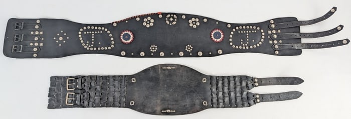 2) Vintage 1940s-1950s Leather Harley-Davidson Motorcycle Brand Studded Kidney Belts