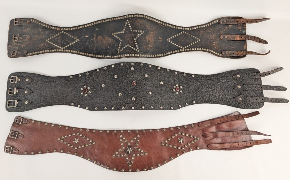 3) Vintage 1940s-1950s Motorcycle Studded Leather Kidney Belts / Rhino Grain (1 of 13)