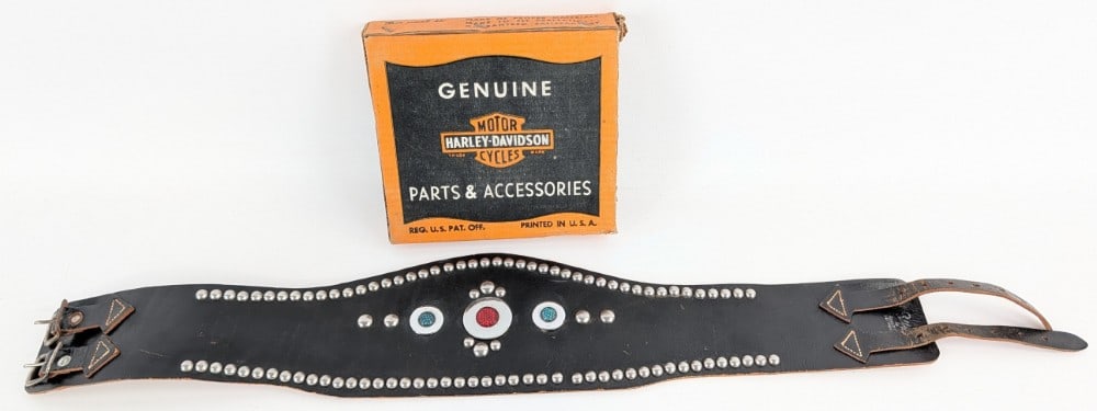 Vintage Buco Motorcycle Leather Kidney Belt & Harley Headlight Lens Box (1 of 12)