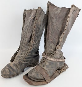 Vintage Motorcycle Racing Leather Boots w/ Hot Shoe