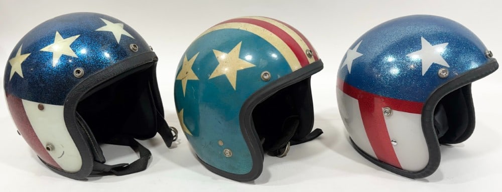 3) Vintage 1960s-1970s Patriotic Metal Flake Motorcycle Helmet / Easy Rider / Evel Knievel (1 of 12)
