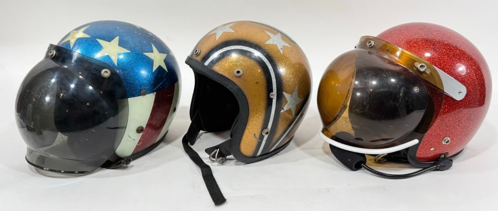 3) Vintage 1960s-1970s Metal Flake Motorcycle Helmets / Easy Rider / Evel Knievel (1 of 11)