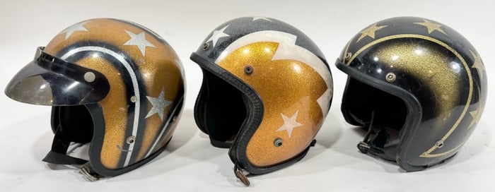 3) Vintage 1960s-1970s Metal Flake Motorcycle Helmets / Easy Rider / Evel Knievel