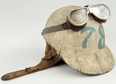Early Cromwell Automobile Racing Helmet No.78 w/ Goggles
