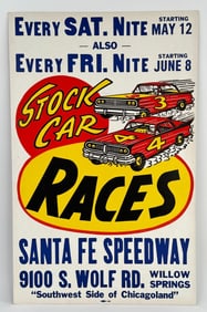 Vintage Chicagoland Santa Fe Speedway Stock Car Races Advertising Poster Sign
