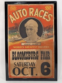 1928 Bloomsburg Fair Auto Races AAA Advertising Cardstock Sign