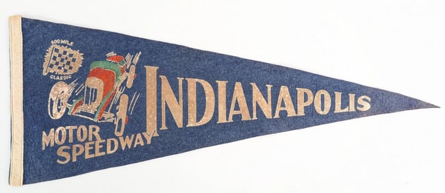 1930s-1940s Indianapolis 500 Motor Speedway Felt Race Pennant