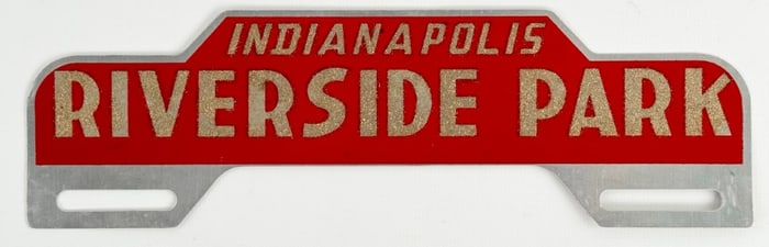 Vintage Indianapolis Riverside Park Speedway License Plate Topper w/ Smaltz Lettering