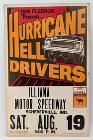 Vintage Illiana Motor Speedway Hurricane Hell Drivers Cardstock Sign