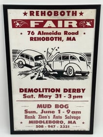 Mibbleboro Rehoboth Fair Demolition Derby Cardboard Advertising Sign / Poster