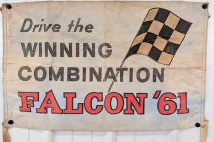 Vintage 1961 Ford Falcon Dealership Canvas Advertising Banner