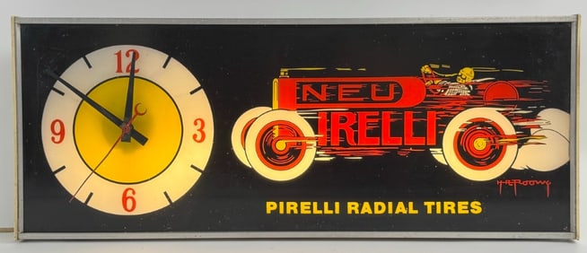 Vintage Pirelli Radial Tires Lighted Clock By NPI / Racer Graphics