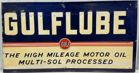 Vintage SST Gulf Service Station Gulf Lube Embossed Advertising Sign