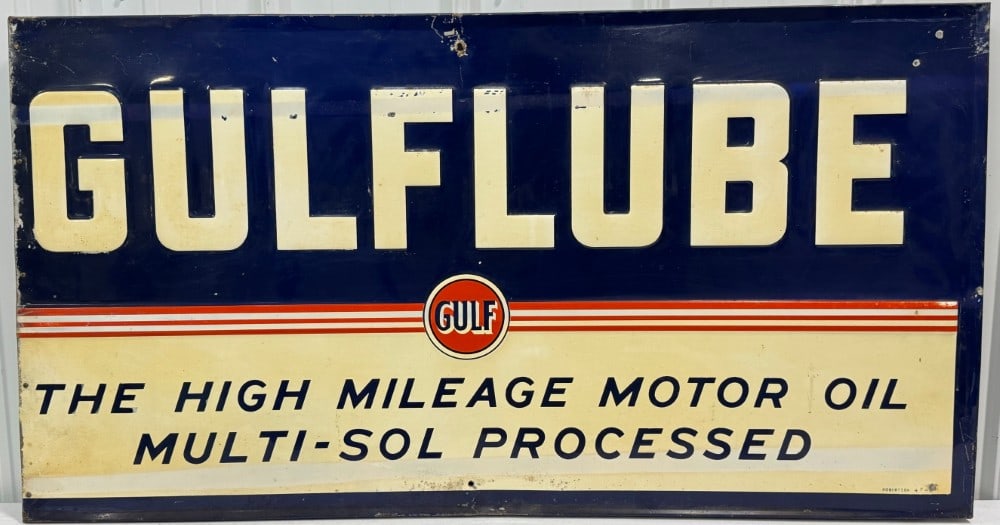 Vintage SST Gulf Service Station Gulf Lube Embossed Advertising Sign (1 of 8)