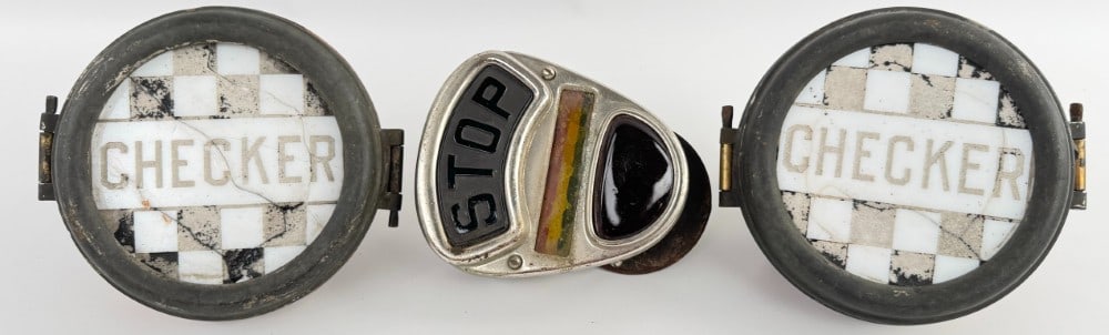 Lot Of Early Automotive Lights / Checker Milk Glass Lenses & Stop (1 of 16)