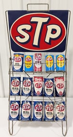 Vintage STP Oil Treatment Additive Display Rack Full Of Cans