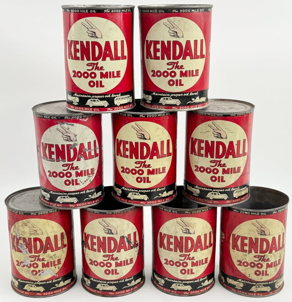 Lot Of 9 Vintage Kendall Motor Oil One Quart Metal Oil Cans (1 of 8)