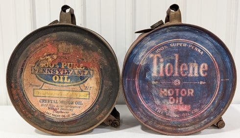 Lot Of 2 Vintage Rocker Oil Cans / Tiolene & Crystal  Motor Oil