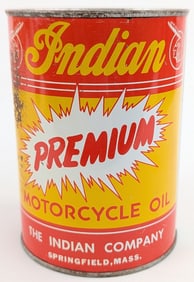 Full Vintage Indian Premium Motorcycle Oil One Quart Metal Can