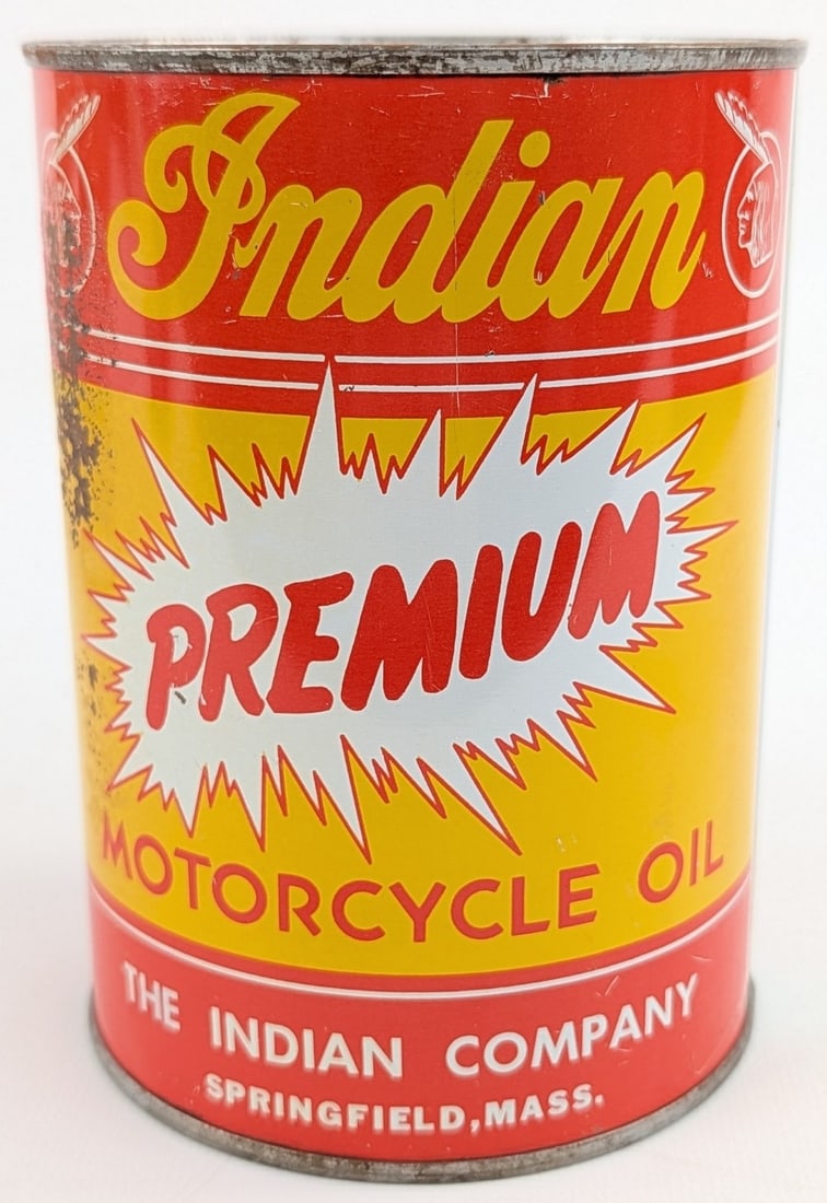 Full Vintage Indian Premium Motorcycle Oil One Quart Metal Can (1 of 6)