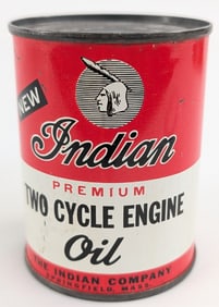 Full Vintage Indian Motorcycle Two Cycle Engine Oil 1/2 Pint Metal Can