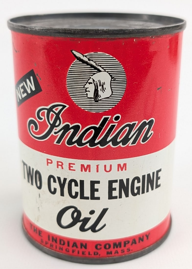 Full Vintage Indian Motorcycle Two Cycle Engine Oil 1/2 Pint Metal Can (1 of 7)