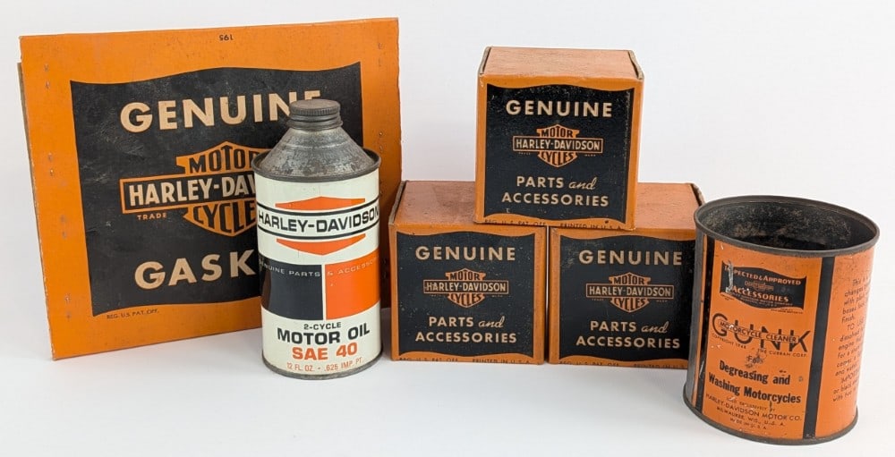 Vintage Harley-Davidson Motor Oil, Gunk Can, and NOS Parts (1 of 8)