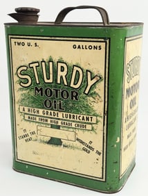 Vintage Sturdy Motor Oil Two Gallon Oil Can