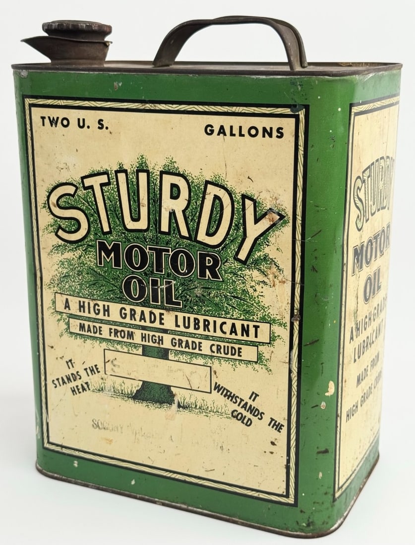 Vintage Sturdy Motor Oil Two Gallon Oil Can (1 of 6)