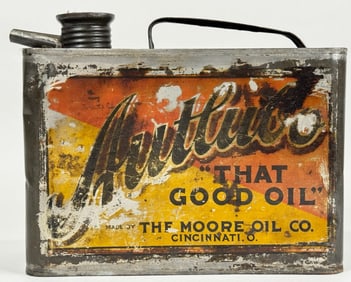 Early Autlubo Moore Oil Co. 1/2 Gallon Motor Oil Can