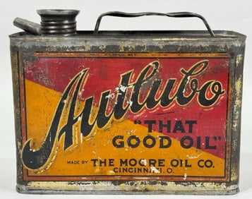 Early Autlubo Moore Oil Co. 1/2 Gallon Motor Oil Can