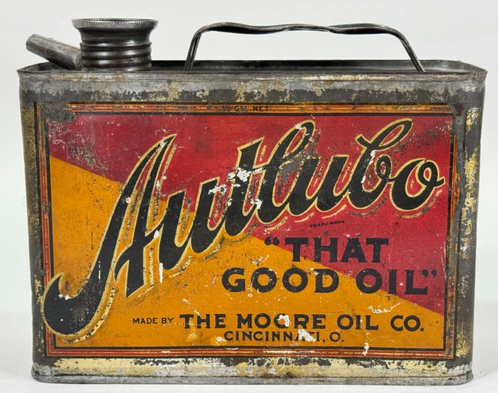 Early Autlubo Moore Oil Co. 1/2 Gallon Motor Oil Can (1 of 8)