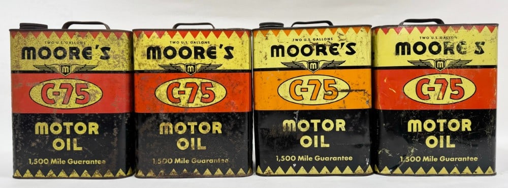 4) Vintage Moore?s C-75 Motor Oil 2 Gallon Oil Cans (1 of 9)