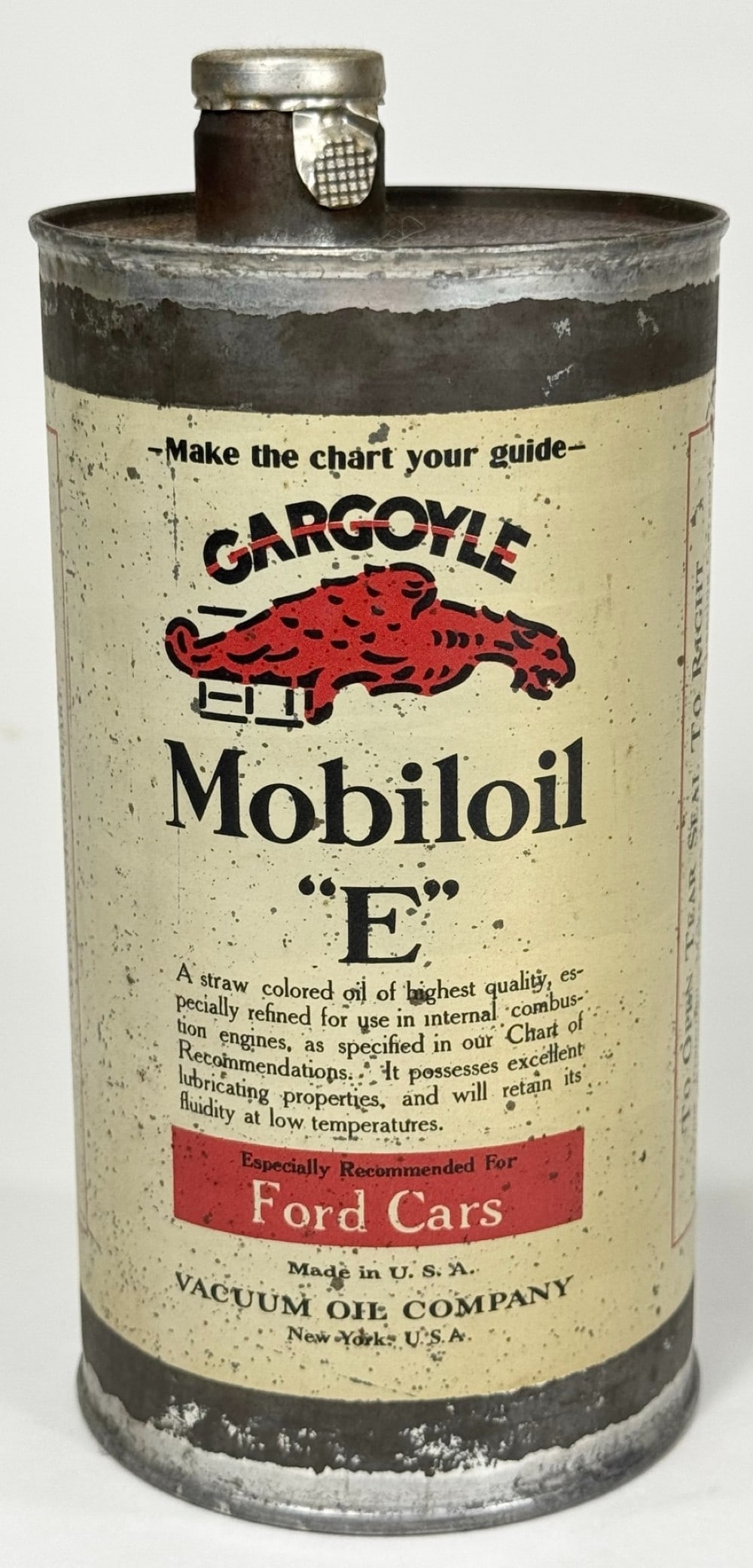 NOS Unopened Early Gargoyle Mobiloil "E" One Quart Oil Can For Ford Cars (1 of 11)