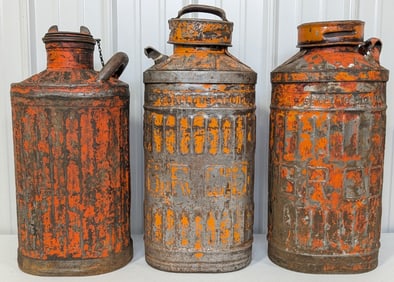 3) Vintage Gulf Service Station 5 Gallon Gas / Oil Cans