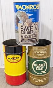 Lot Of 16 Gallon Oil Drums & More