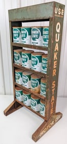 Vintage Quaker State Motor Oil Quart Can Display Rack w/ 16 Cans