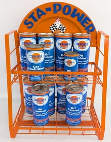 Custom Sta-Power Oil / Gas Additive Oil Can Metal Display Rack w/ Cans