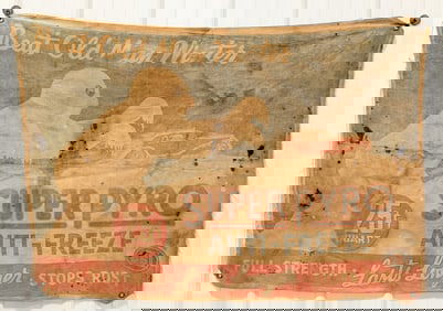 Early Super Pyro Anti-Freeze Cloth Advertising Banner / Snowman