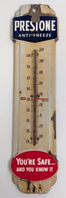 Vintage SSP Prestone Anti-Freeze Embossed Thermometer Sign