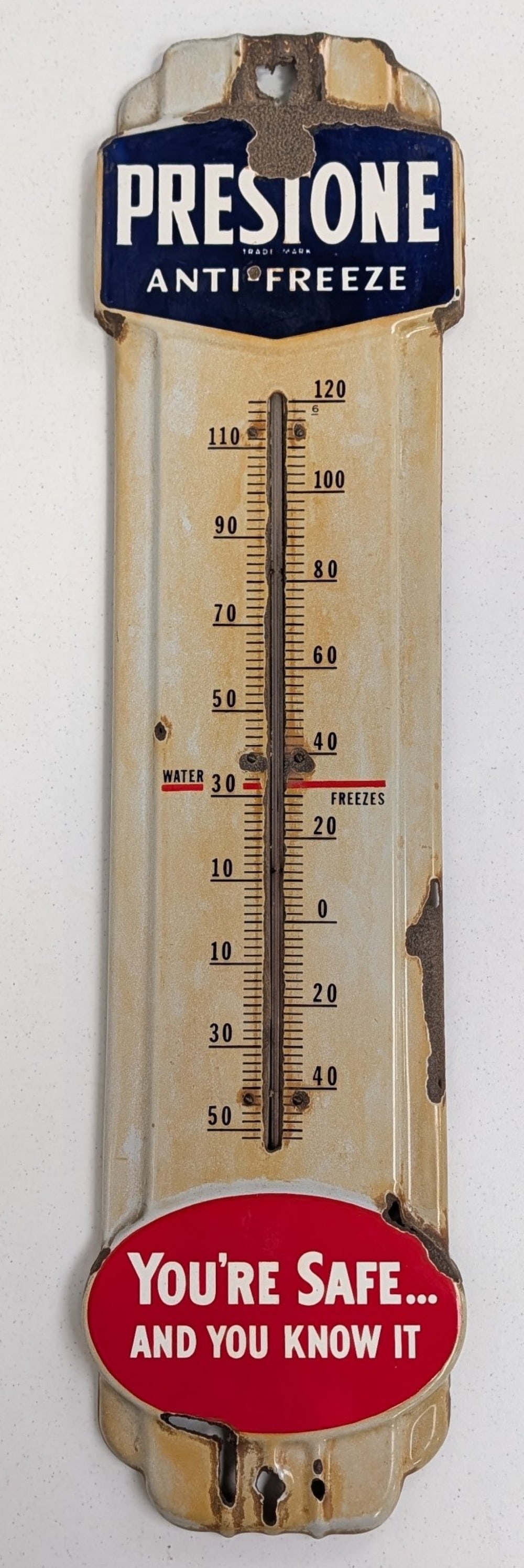 Vintage SSP Prestone Anti-Freeze Embossed Thermometer Sign (1 of 7)