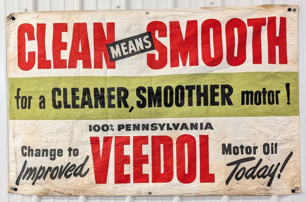 Vintage Veedol Motor Oil Canvas Advertising Banner (1 of 8)