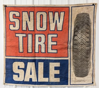 4ft Vintage Snow Tire Sale Canvas Advertising Banner / Automobile Tires