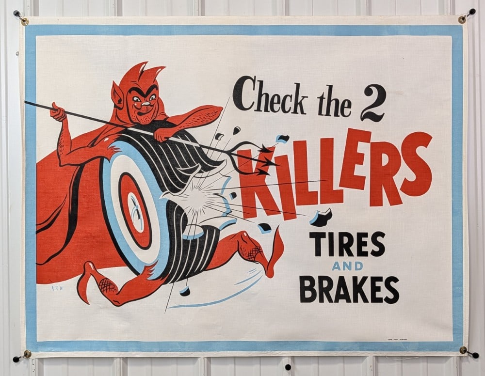 4ft 1950s-60s Devil Killers Auto Shop Tires Canvas Banner (1 of 9)