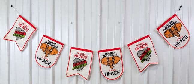 6ft Vintage Toyota Hi-Ace Super Diesel Van Dealership Cloth Banner w/ Elephant Graphics