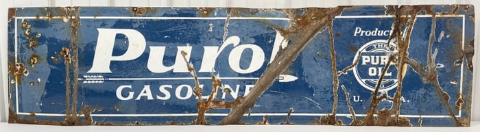 Nearly 6ft Vintage SSP Purol Gasoline Pure Oil Advertising Sign