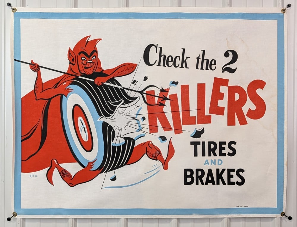 4ft 1950s-60s Devil Tire Auto Shop Canvas Banner (1 of 12)