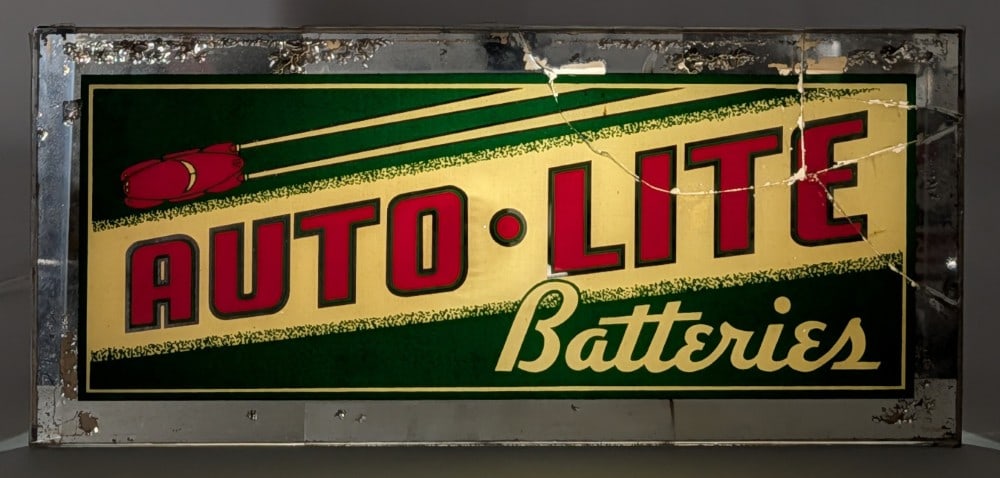 Vintage Auto-Lite Batteries Reverse On Glass Lighted Advertising Sign (1 of 8)