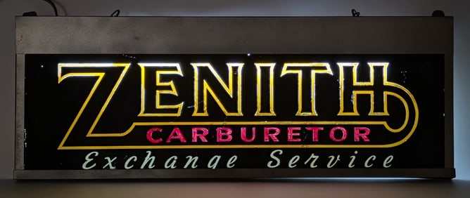 Vintage Double Sided Zenith Carburetor Lighted Advertising Sign